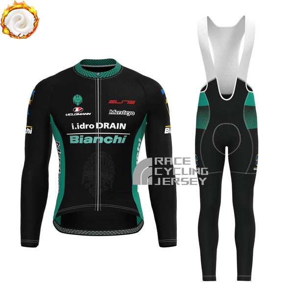 Black Bianchi Fleece Long Sleeves Cycling Kits