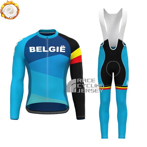 Belgium Blue Fleece Long Sleeves Cycling Kits