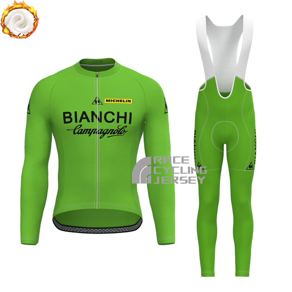 Green Bianchi Fleece Long Sleeves Cycling Kits