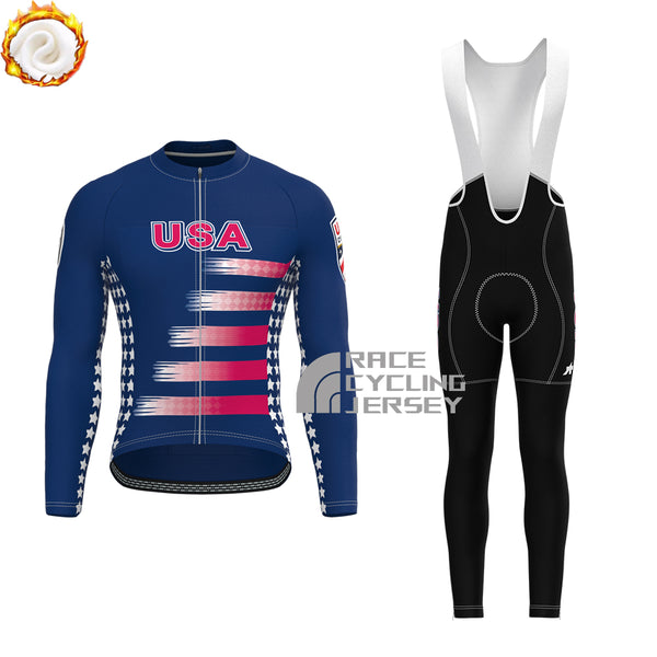 USA Stripes Fleece Long Sleeves Cycling Kits