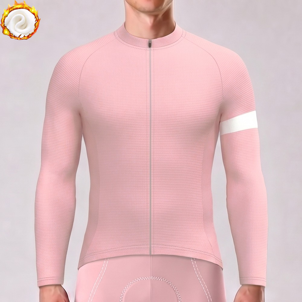 Macaron Pink Fleece Long Cycling Jersey