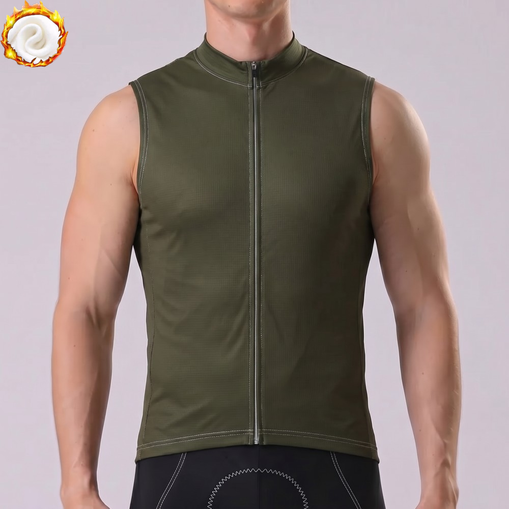 Army Green Fleece Sleeveless Cycling Jersey