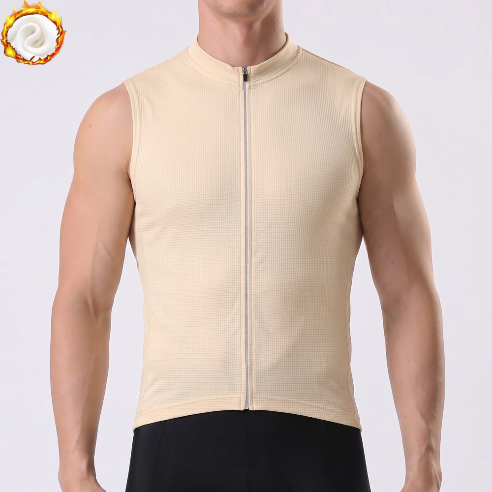 Light Khaki Fleece Sleeveless Cycling Jersey