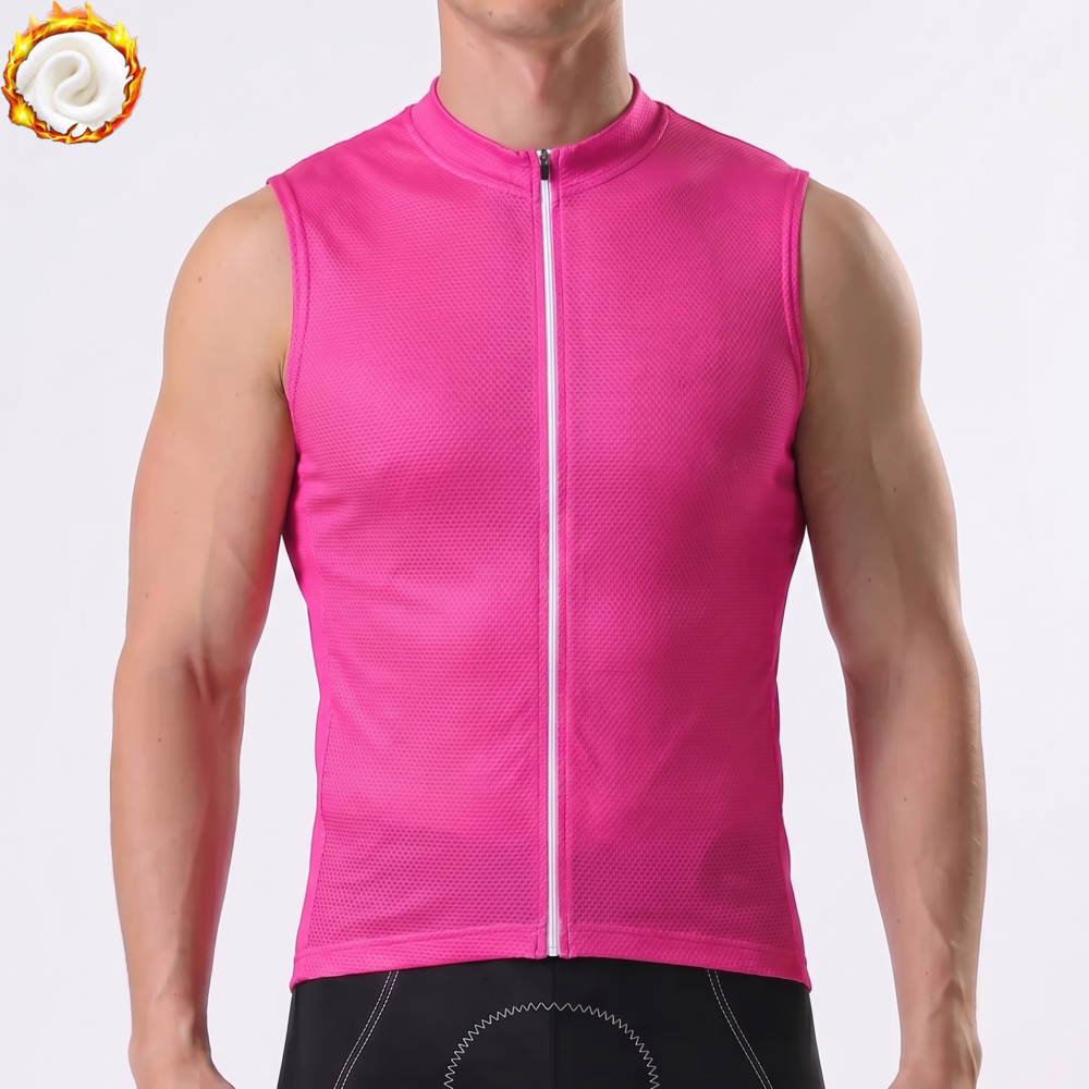 Rose Red Fleece Sleeveless Cycling Jersey