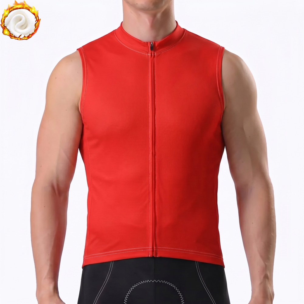 Red Fleece Sleeveless Cycling Jersey