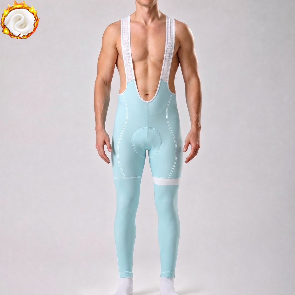 Glacier Blue Fleece Bib Cycling Pants