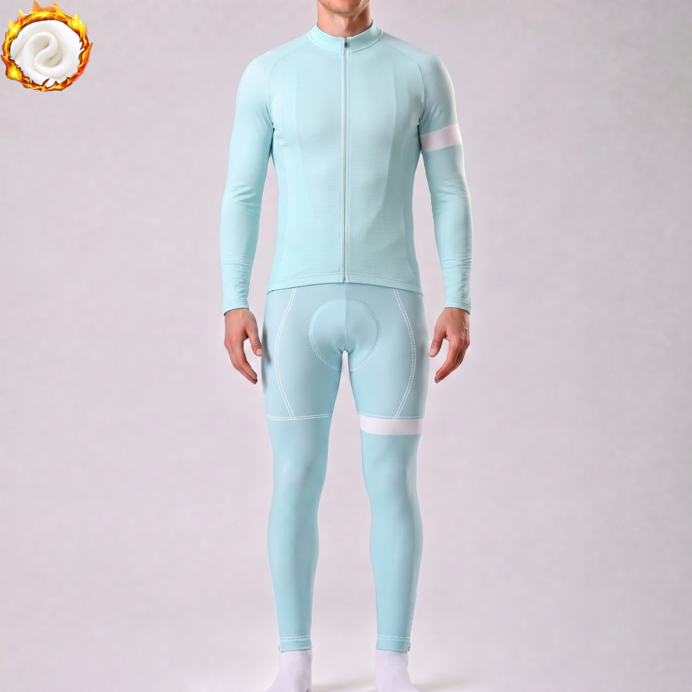 Glacier Blue Fleece Long Sleeves Cycling Kits