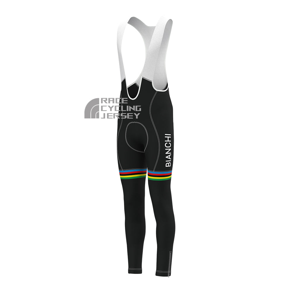 Stripes White Bianchi Fleece Bib Cycling Pants