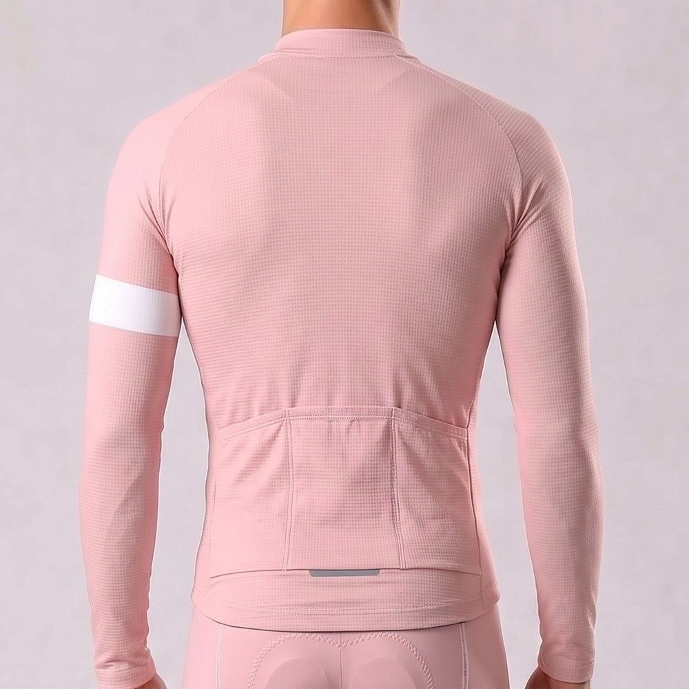 Macaron Pink Fleece Long Cycling Jersey