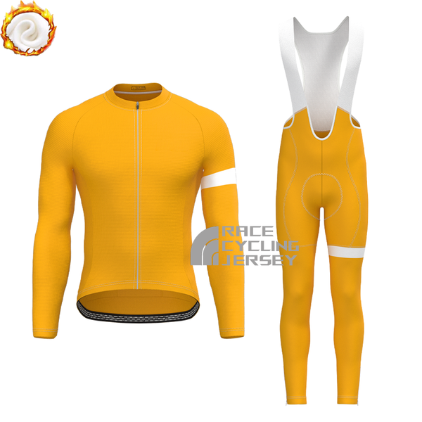 Orange Fleece Long Sleeves Cycling Kits