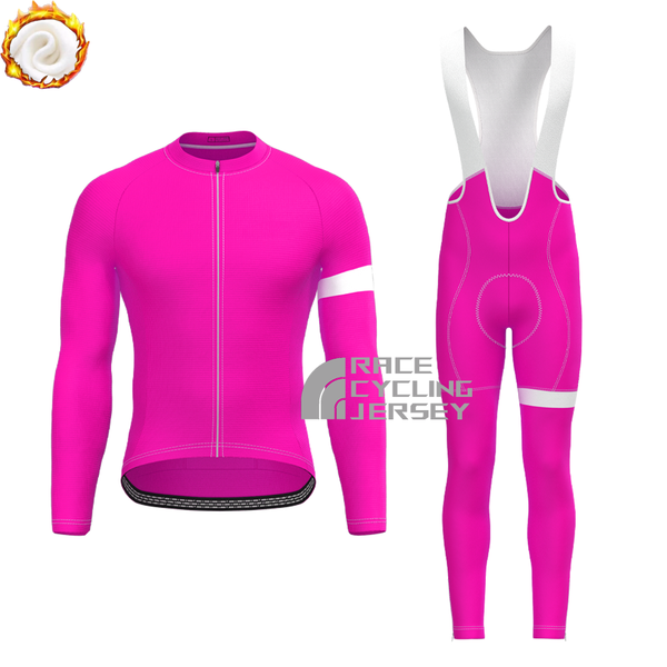Rose Red Fleece Long Sleeves Cycling Kits