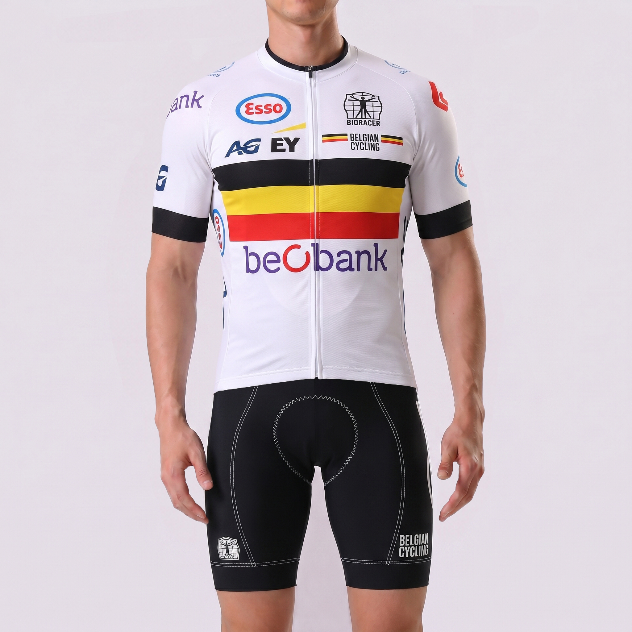 Belgium White Short Sleeves Cycling Kits
