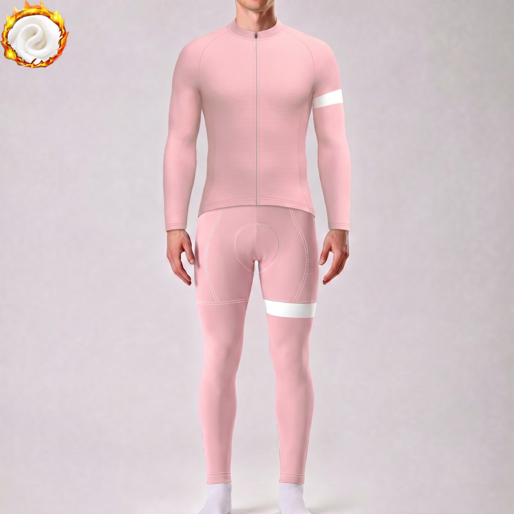 Macaron Pink Fleece Long Sleeves Cycling Kits
