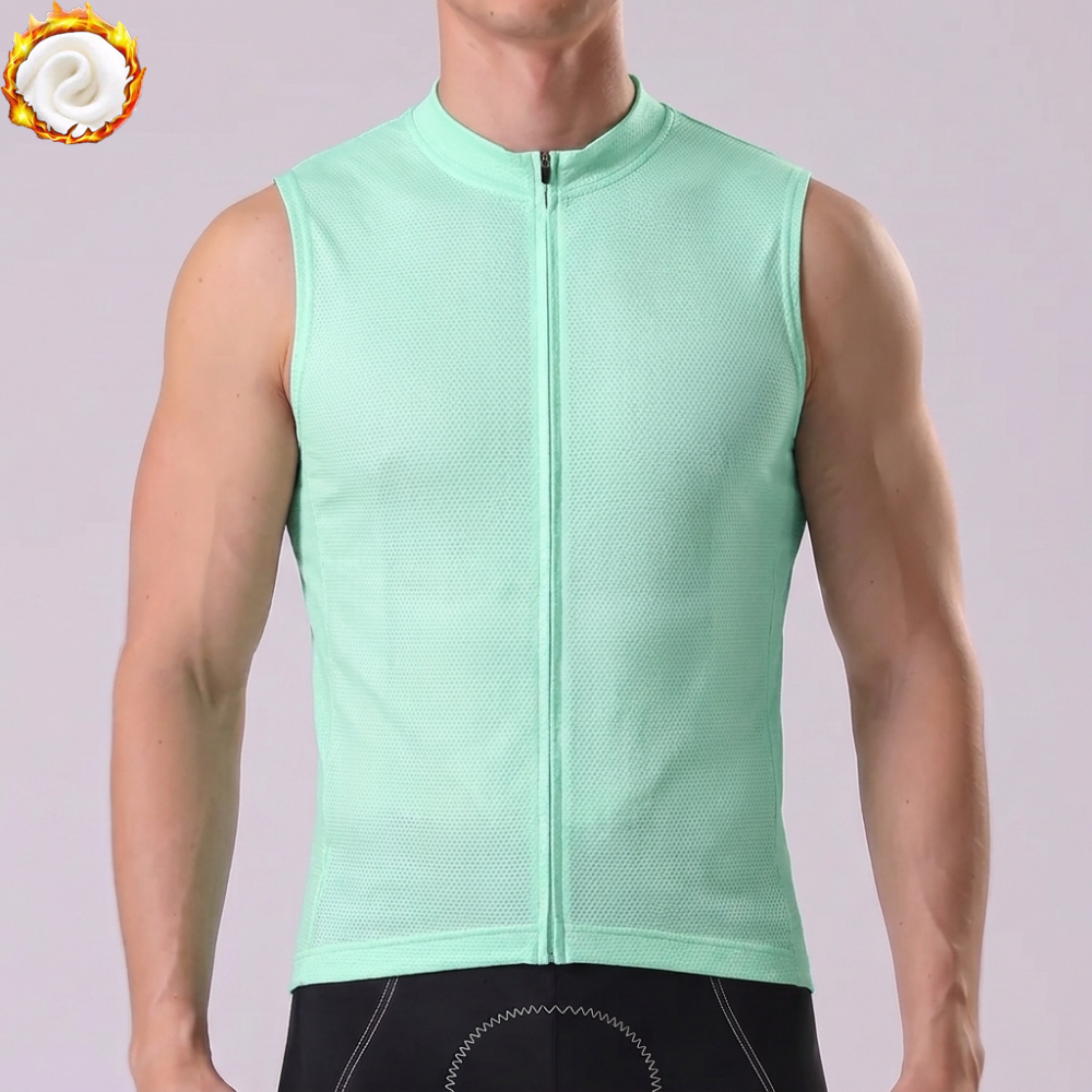 Macaron Green Fleece Sleeveless Cycling Jersey