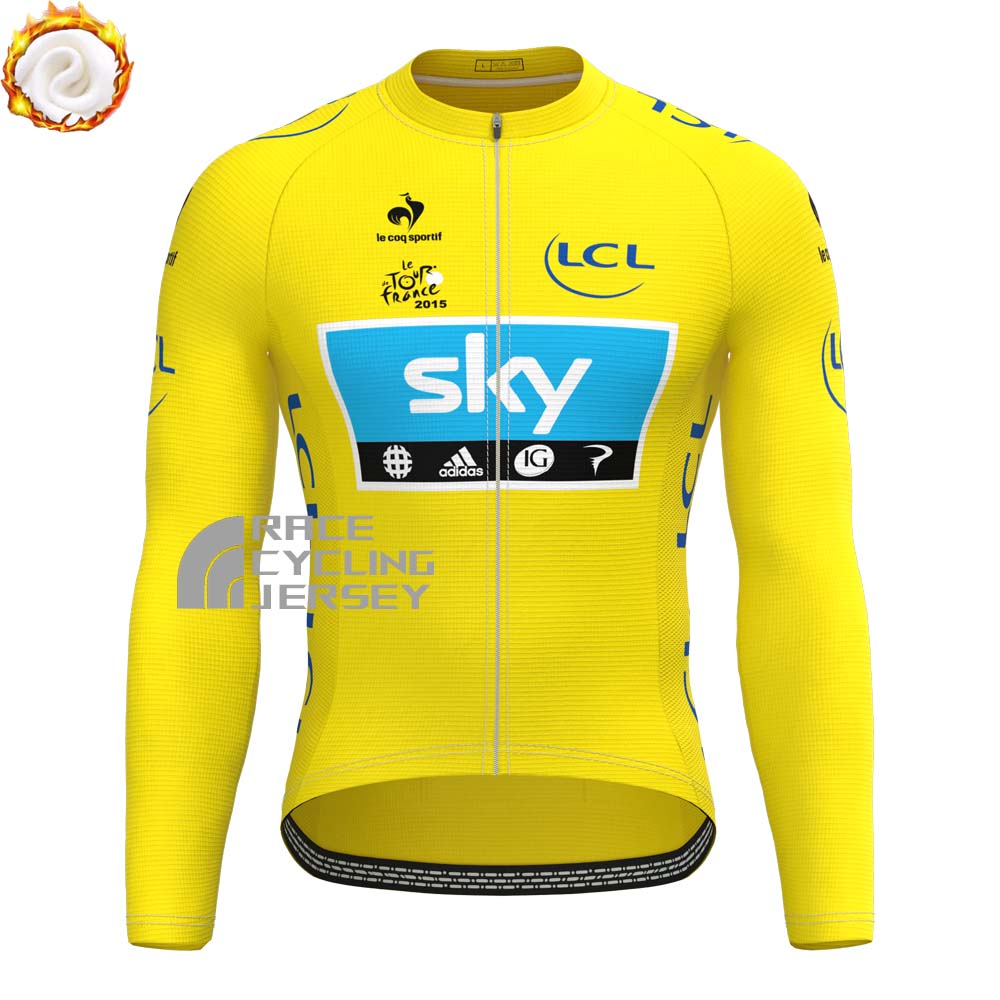 2015 Sky Yellow Fleece Long Cycling Jersey
