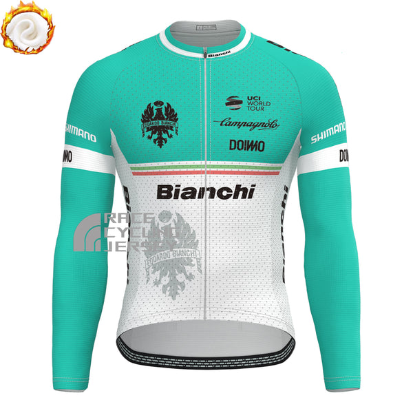 Blue Bianchi Fleece Long Cycling Jersey