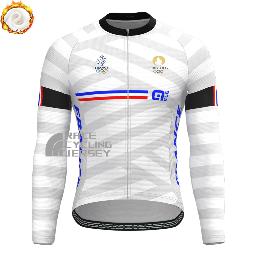 France Stripes Fleece Long Cycling Jersey