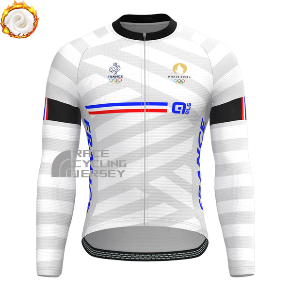 France Stripes Fleece Long Cycling Jersey