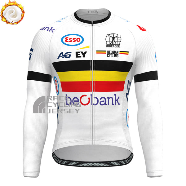 Belgium White Fleece Long Cycling Jersey