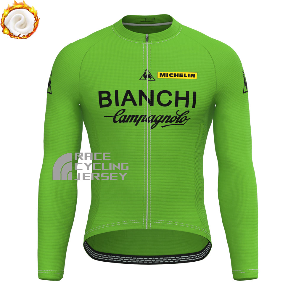 Green Bianchi Fleece Long Sleeves Cycling Kits