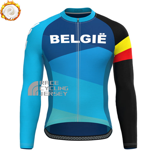 Belgium Blue Fleece Long Cycling Jersey