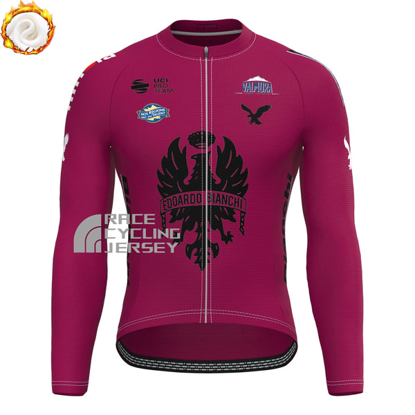 Red Bianchi Fleece Long Cycling Jersey