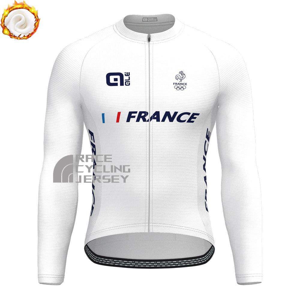 France White Fleece Long Sleeves Cycling Kits