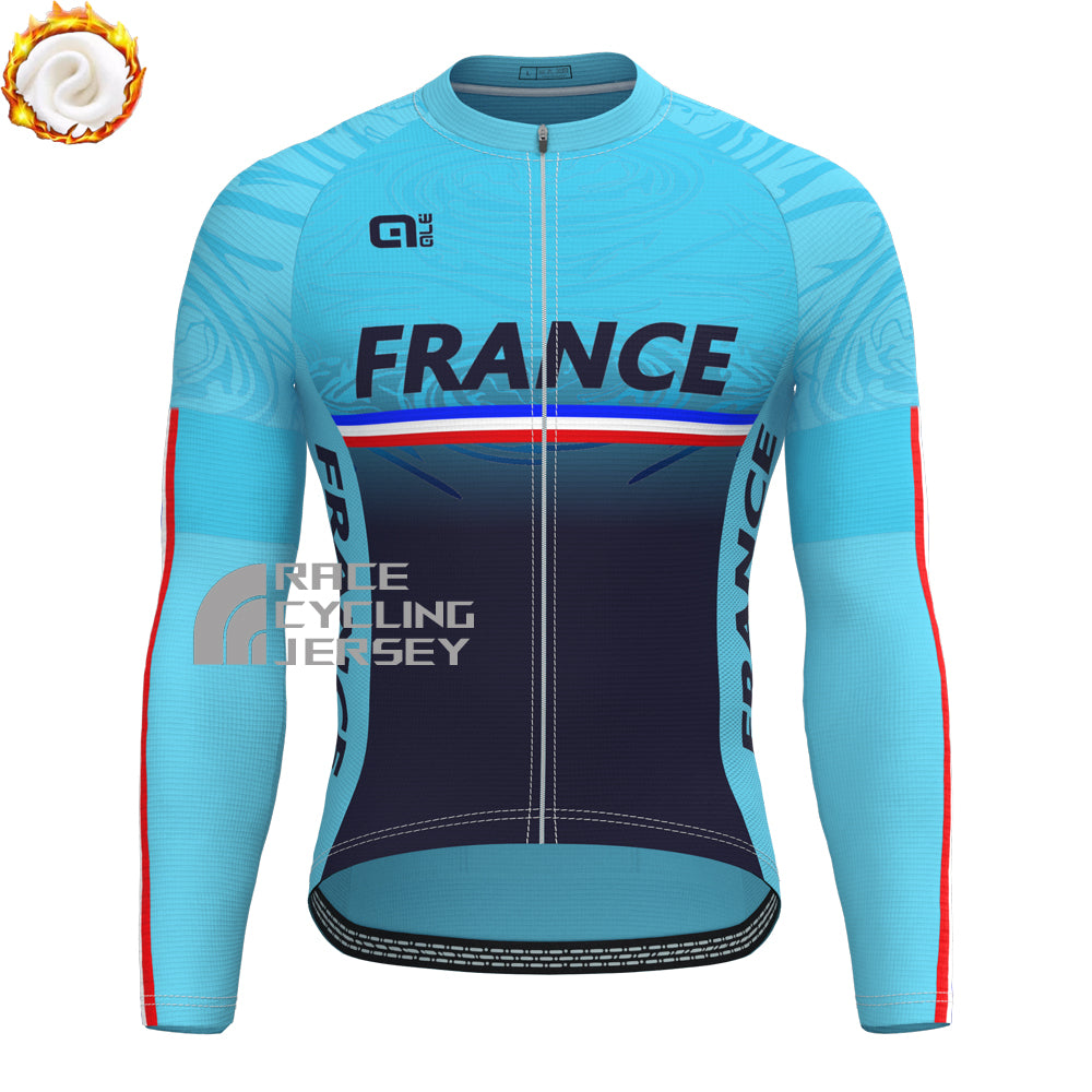 France Deep Blue Fleece Long Sleeves Cycling Kits