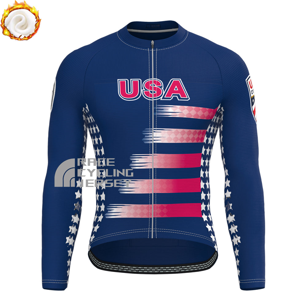 USA Stripes Fleece Long Sleeves Cycling Kits