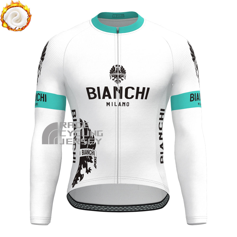 White Bianchi Fleece Long Sleeves Cycling Kits