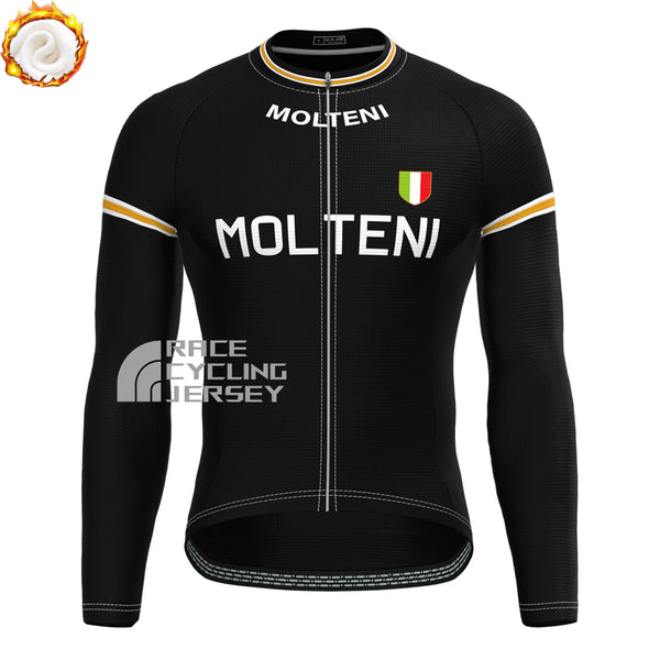Black MOLTENI Fleece Long Cycling Jersey