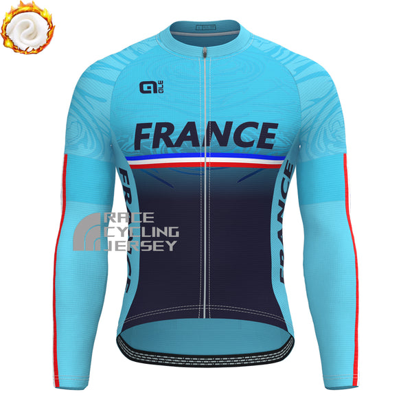 France Deep Blue Fleece Long Cycling Jersey