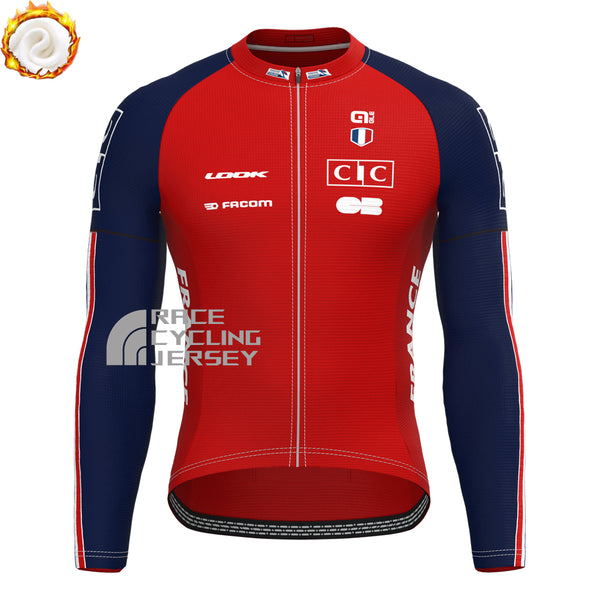 France Red Fleece Long Cycling Jersey