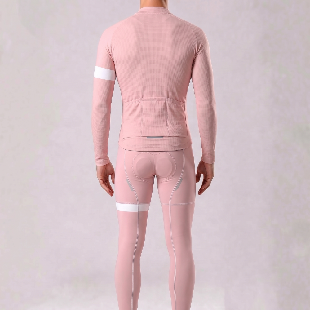 Macaron Pink Fleece Long Sleeves Cycling Kits