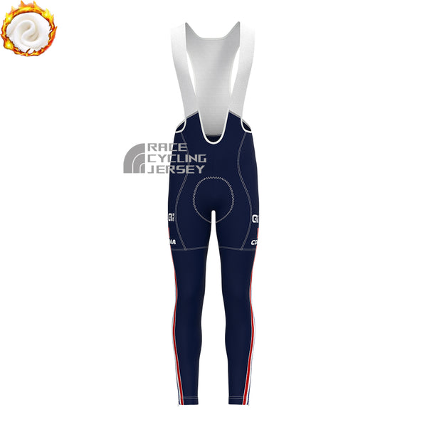 France Red Fleece Bib Cycling Pants