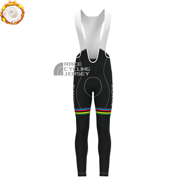 Stripes White Bianchi Fleece Bib Cycling Pants