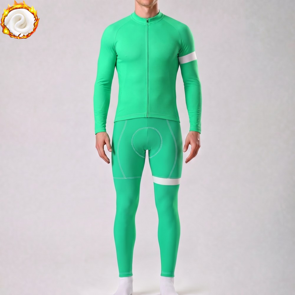 Fluorescent Green Fleece Long Sleeves Cycling Kits