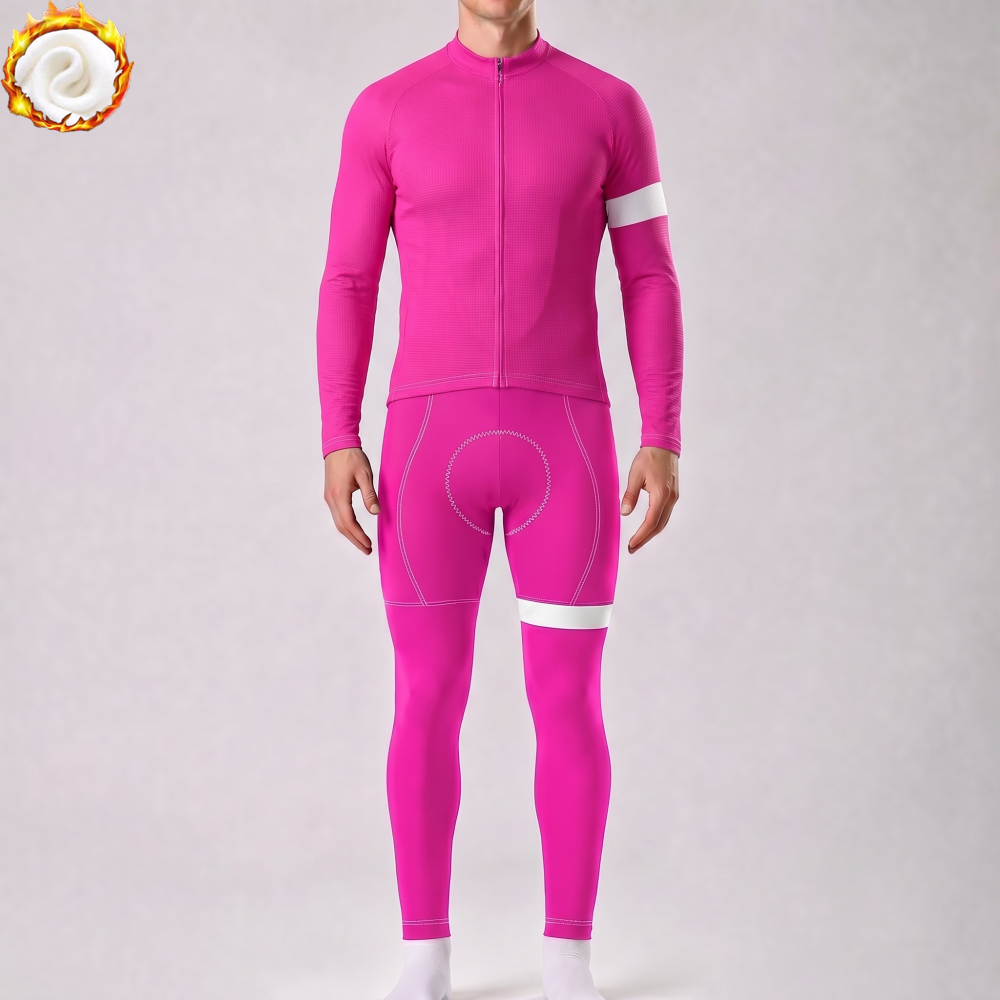 Rose Red Fleece Long Sleeves Cycling Kits