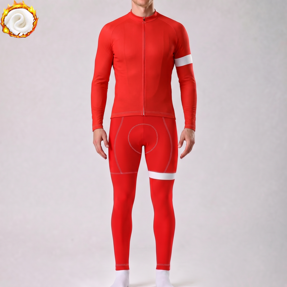 Red Fleece Long Sleeves Cycling Kits