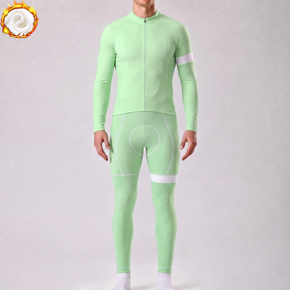 Matcha Green Fleece Long Sleeves Cycling Kits