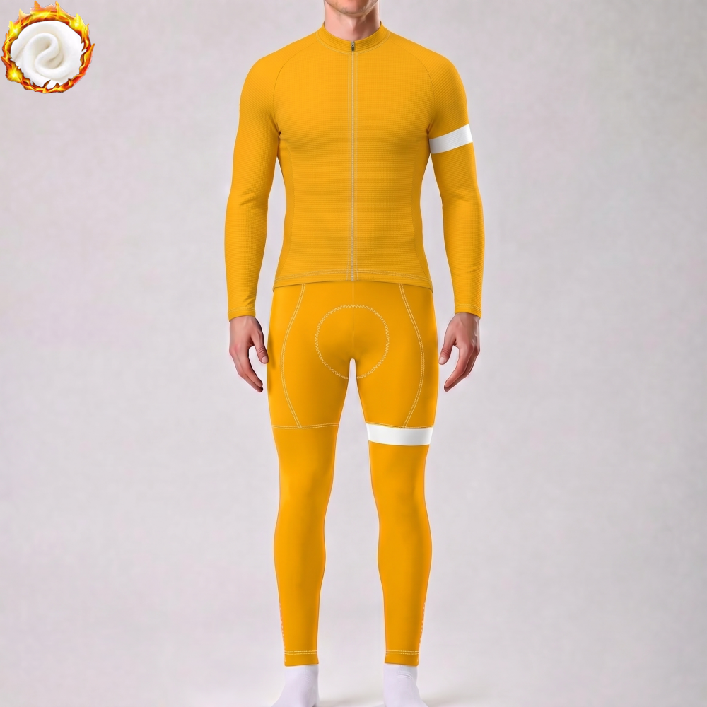 Orange Fleece Long Sleeves Cycling Kits