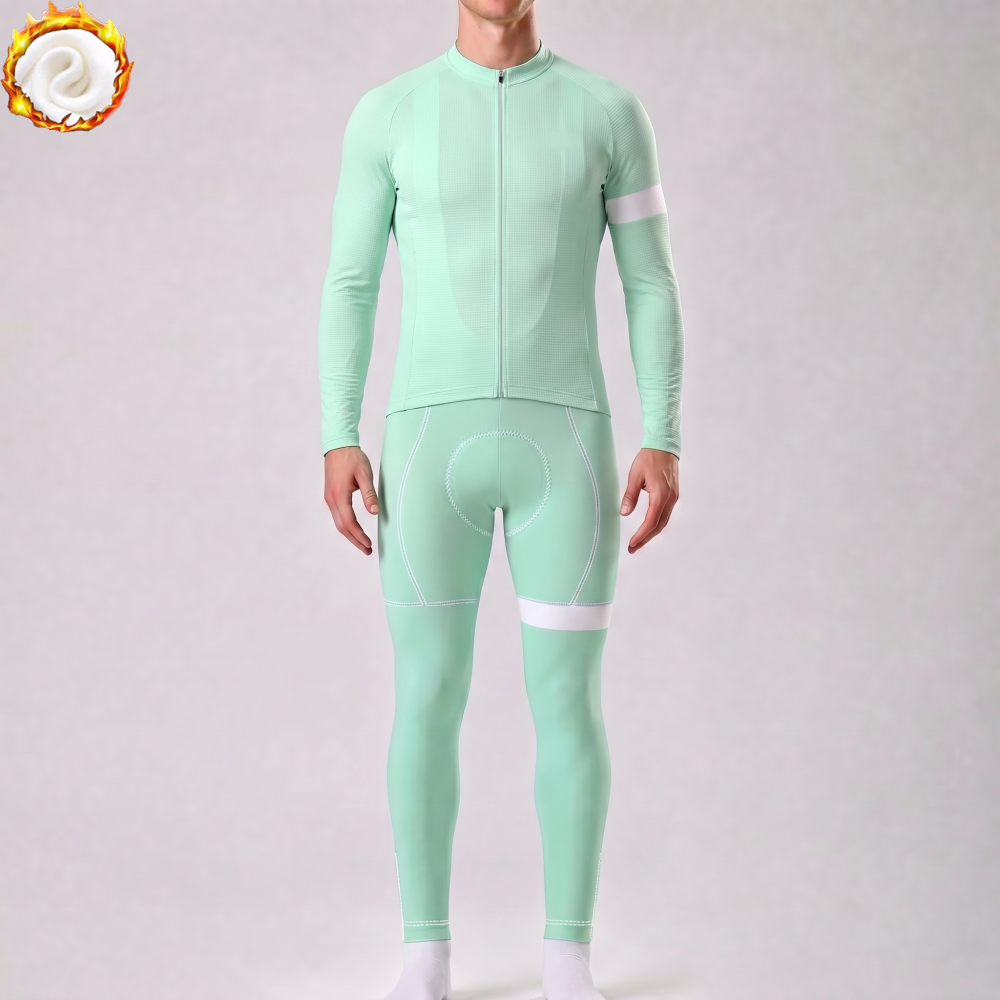 Macaron Green Fleece Long Sleeves Cycling Kits