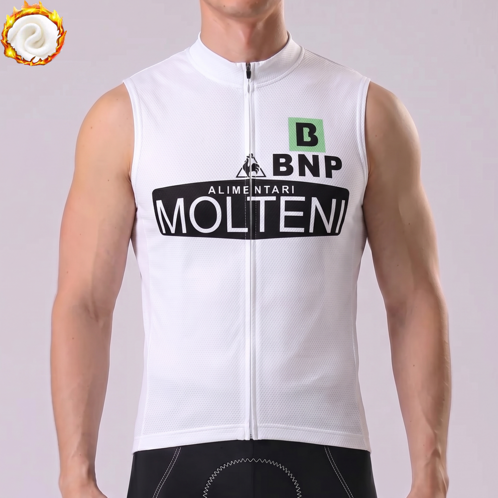 White MOLTENI Fleece Sleeveless Cycling Jersey
