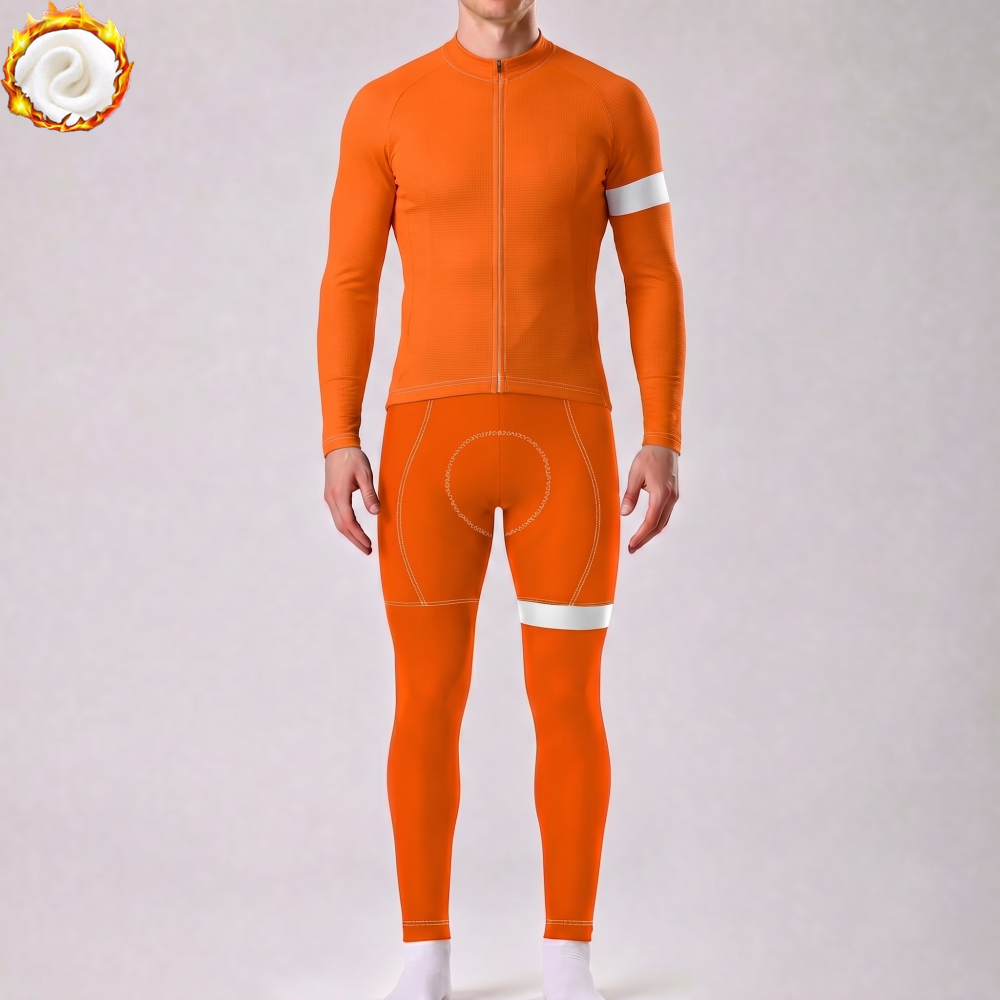 Macarons Orange Fleece Long Sleeves Cycling Kits