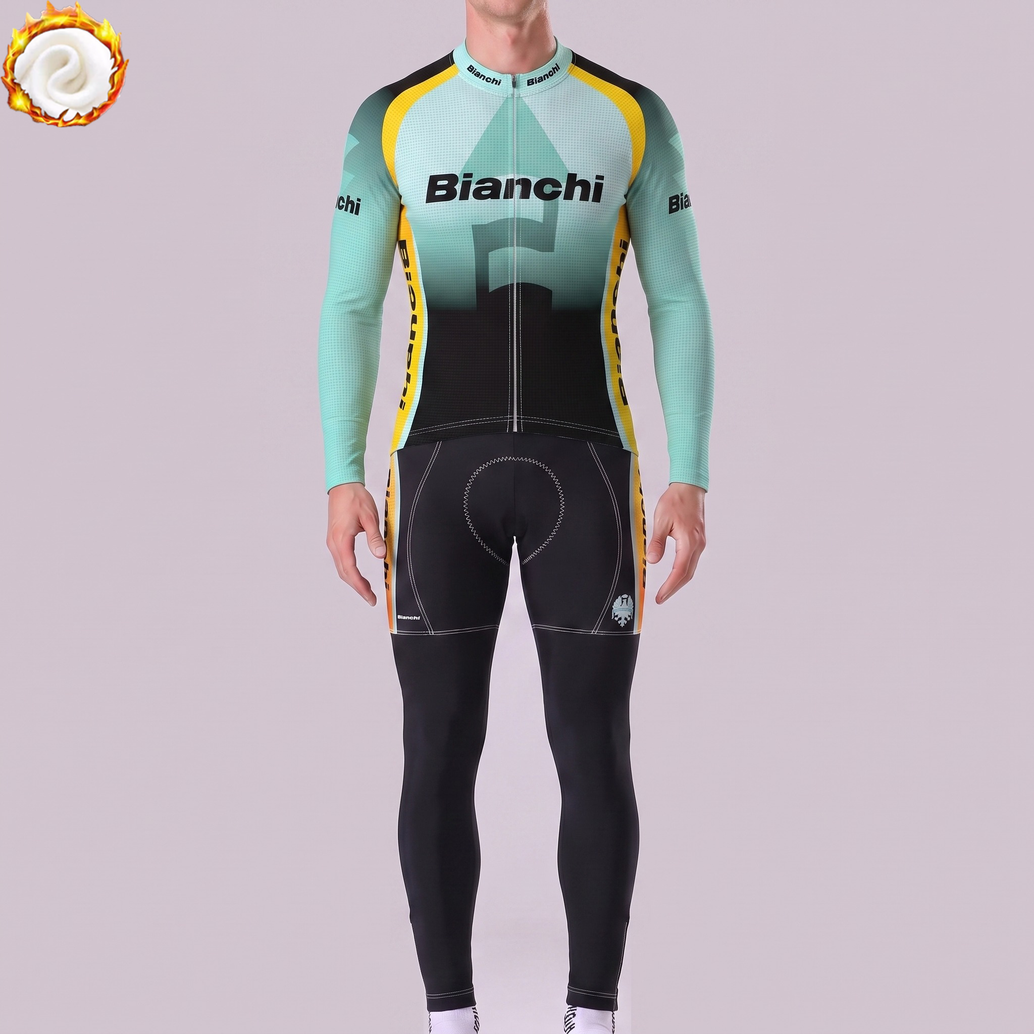 1986 Bianchi Green Fleece Long Sleeves Cycling Kits