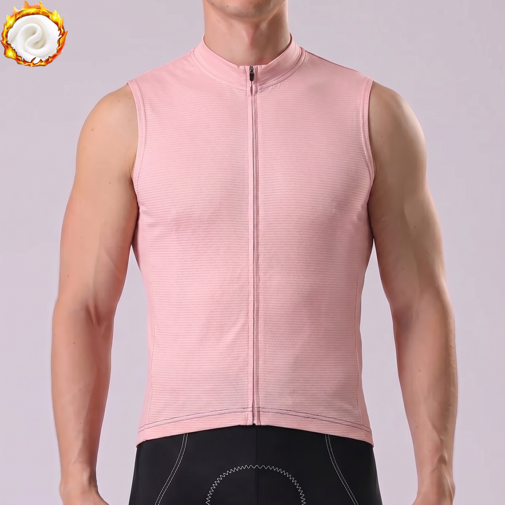 Macaron Pink Fleece Sleeveless Cycling Jersey
