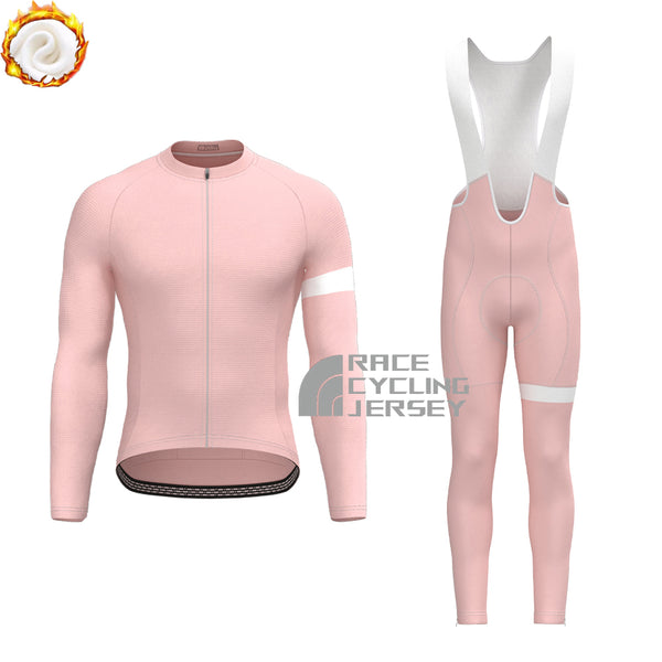 Macaron Pink Fleece Long Sleeves Cycling Kits