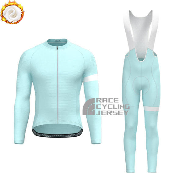 Glacier Blue Fleece Long Sleeves Cycling Kits