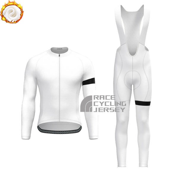 White Fleece Long Sleeves Cycling Kits