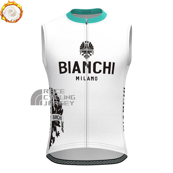 White Bianchi Fleece Sleeveless Cycling Jersey